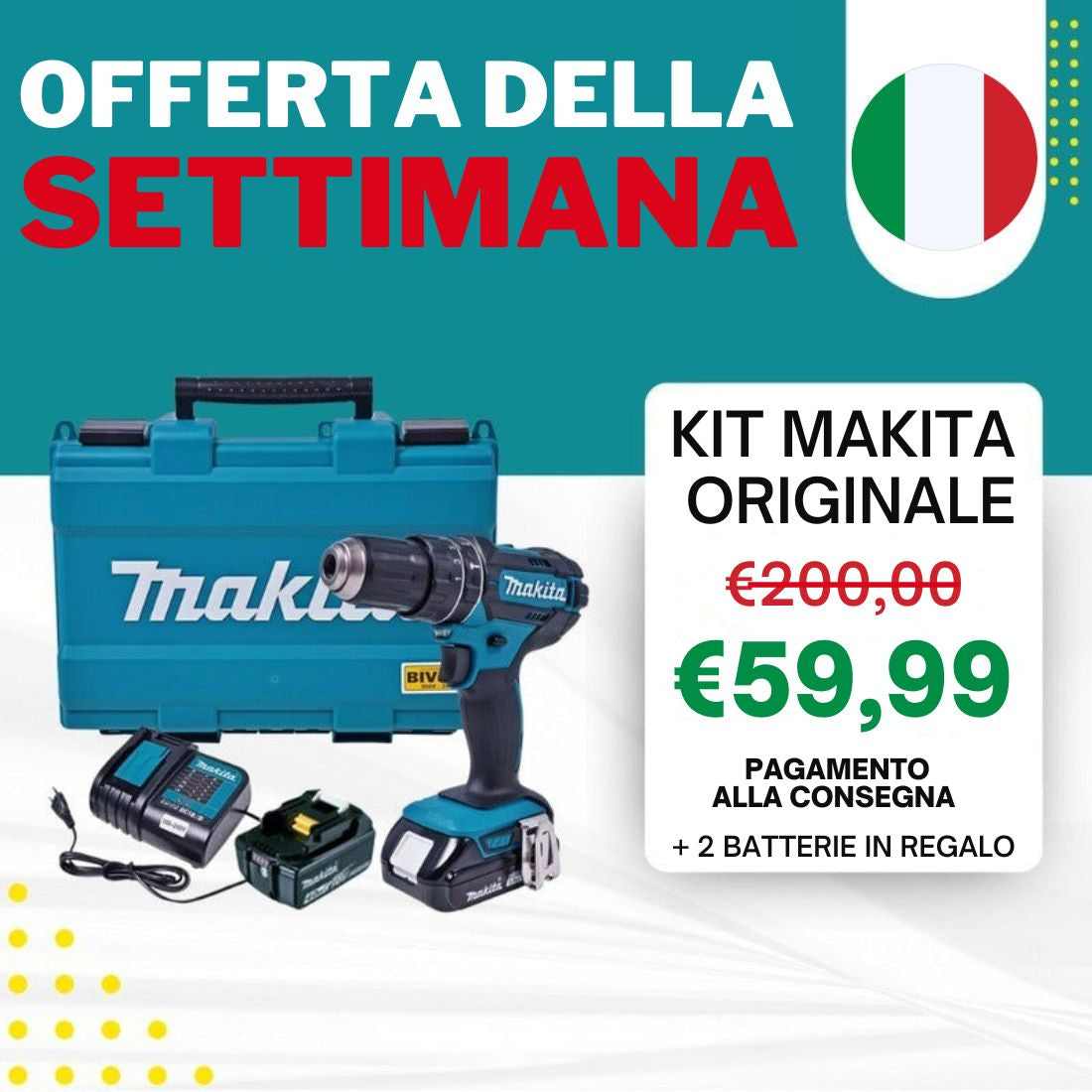 BLACK NOVEMBER - Kit Completo di Avvitatore Professionale - 45 Accessori e 2 Batterie